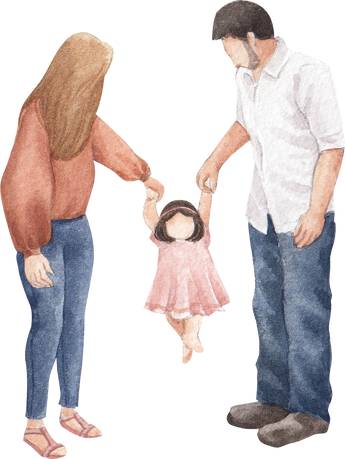 Watercolor of Family Playing 