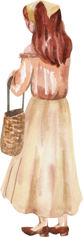 Watercolor cottage core girl illustration