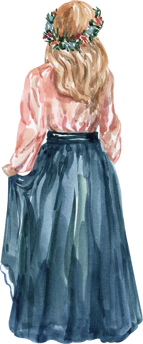 Watercolor cottage core girl illustration
