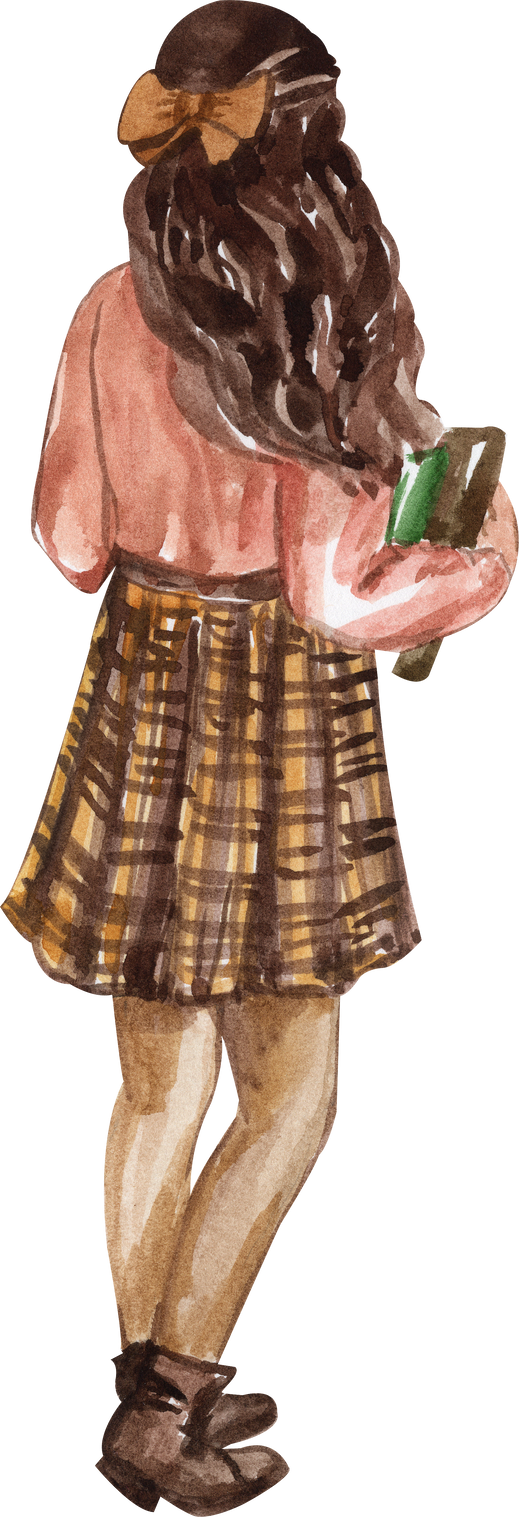 Watercolor cottage core girl illustration